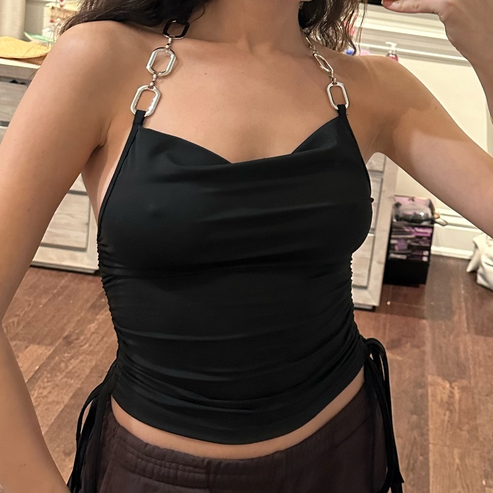 Black chain halter top
